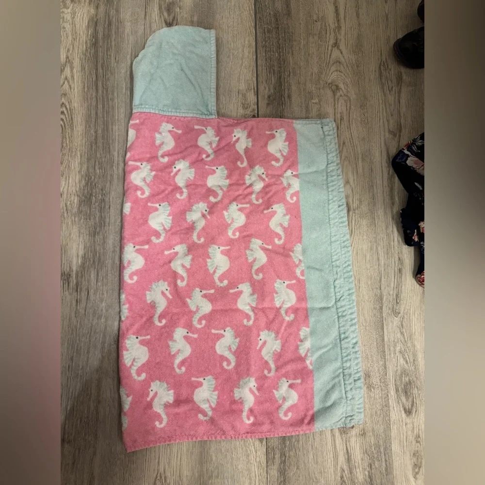 Pottery Barn Kids Pink Hooded Towel with Mint Trim- personalized Remington